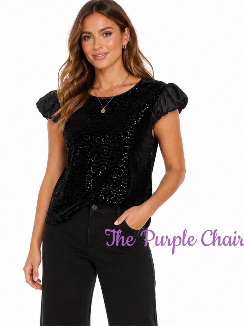 NANETTE LEPORE NWT Black Sequin Velvet Satin Sleeve Tie Back Top L
